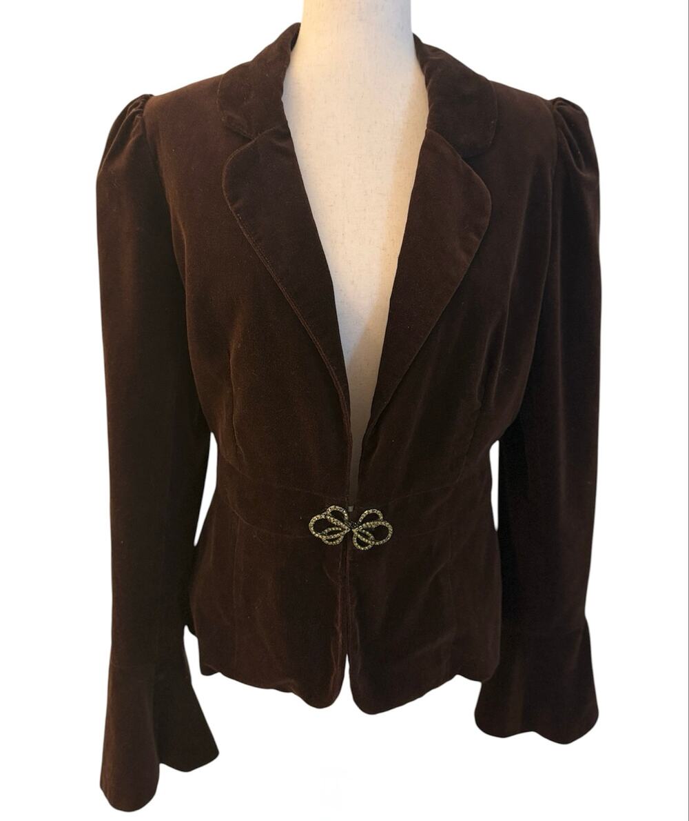 Mario Baltazar Brown Velvet Puff Sleeve Blazer Made in USA Size 8